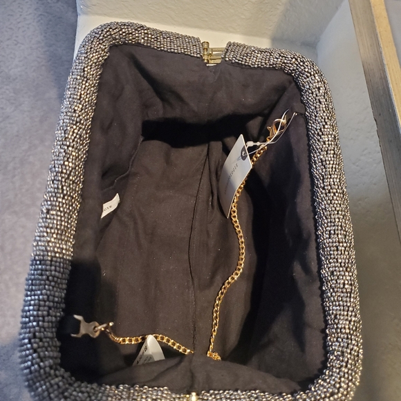 Anthropologie Elegant Black Velvet Beaded Evening Clutch Bag - Picture 5 of 14